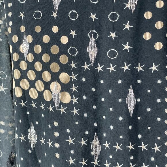 Current Air Black Gold Star Dot Print Long Sleeve Tiered Skirt Boho Mini Dress S - Picture 7 of 14